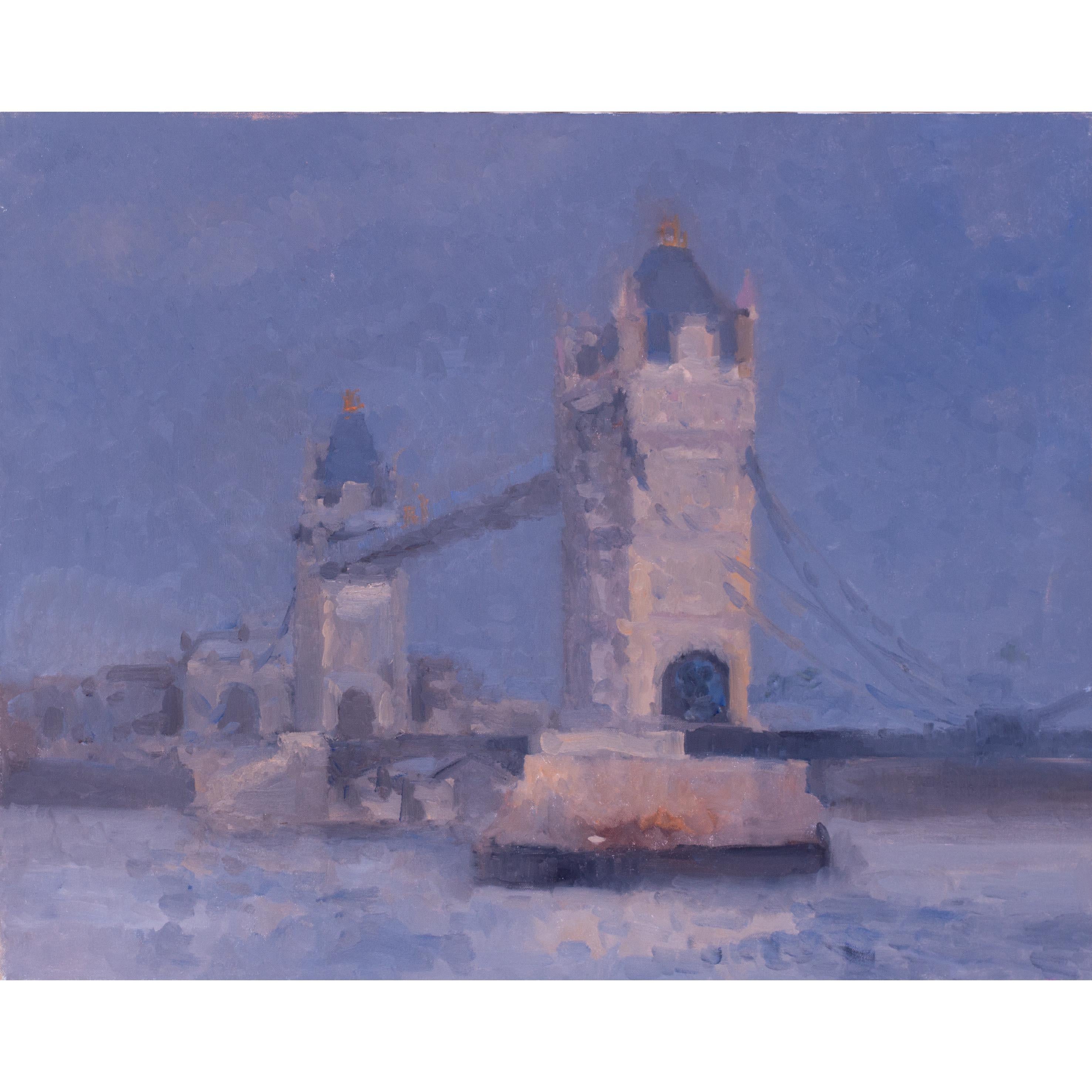 Modern British oil on canvas of Tower Bridge, London by Bernard Myers For Sale 5