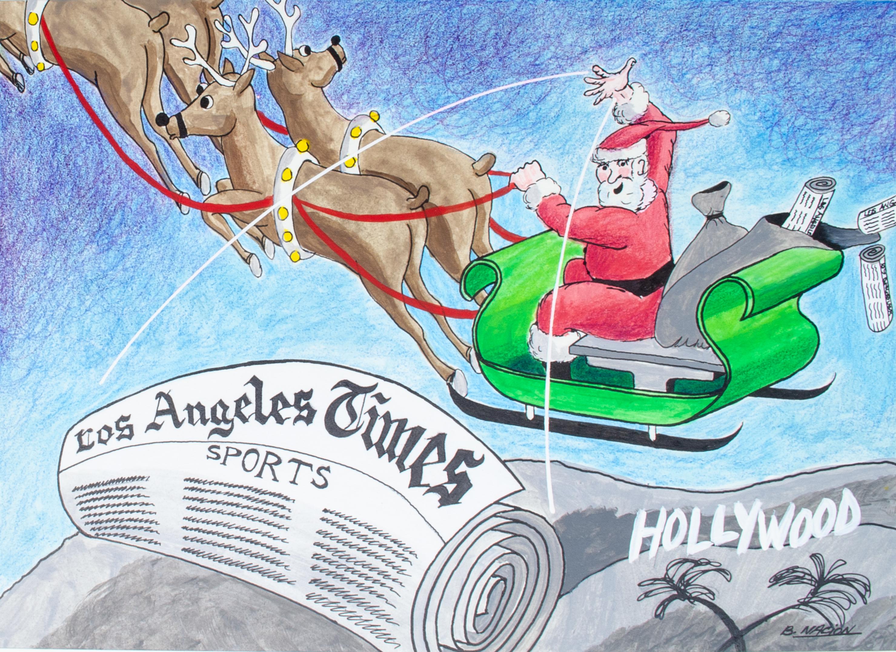 Santa Claus über Los Angeles, Illustration von Bernard Nacion