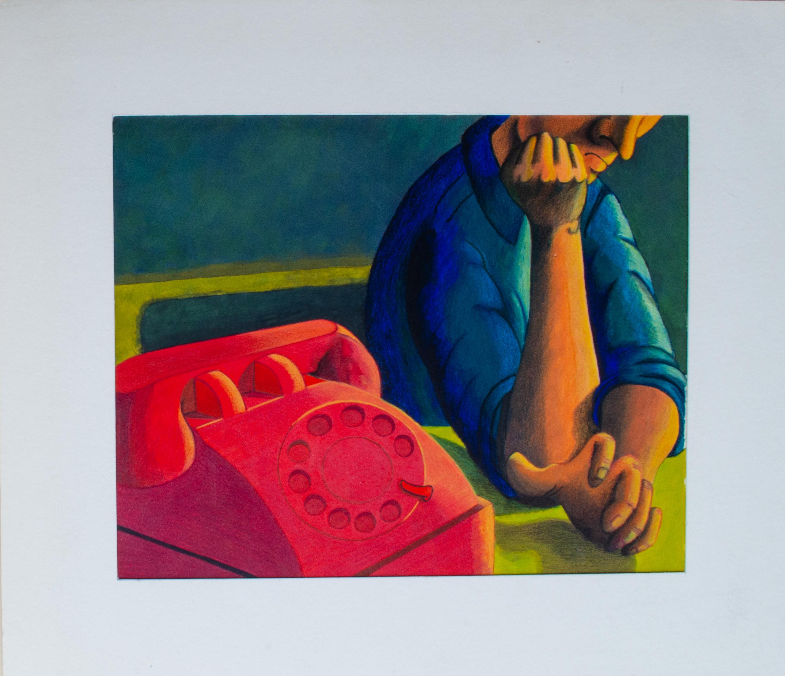 Waiting By The Phone, Signed B Nacion - Painting by Bernard Nacion