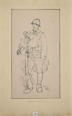 Soldado - Grabado xilográfico original de Bernard Naudin - Principios del siglo XX
