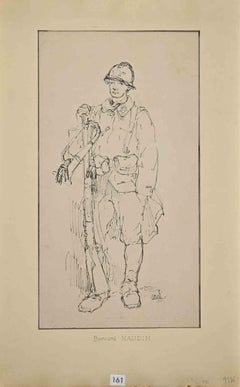 Antique Soldier - Original Woodcut print by Bernard Naudin - Early 20th Century