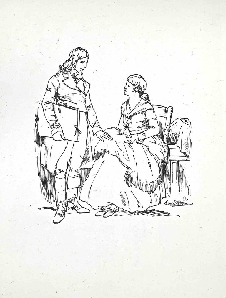 Naudin Vector Bernard Naudin - The Conversation - Woodcut Print by Bernard Naudin ...