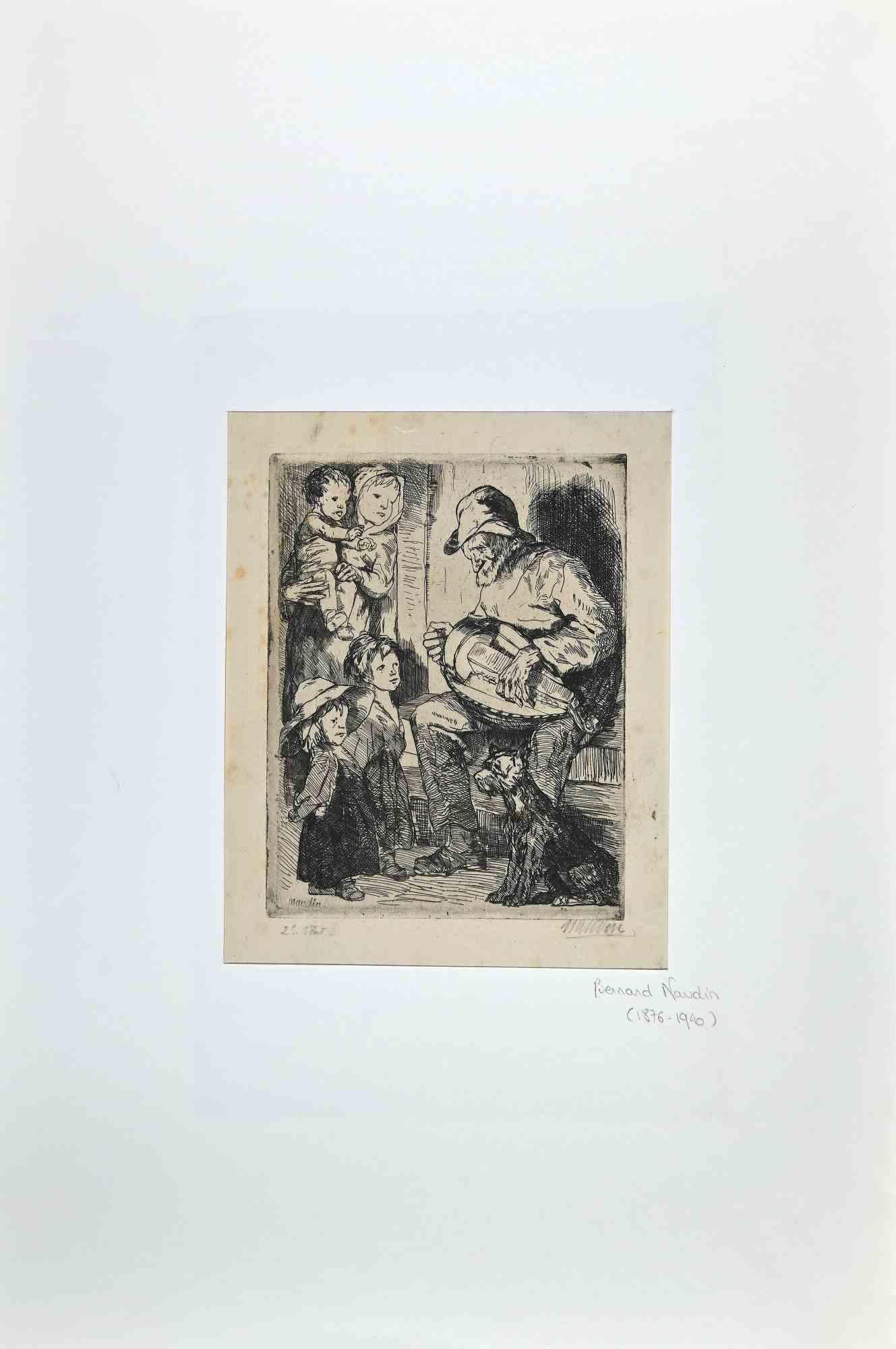 The Little Beggar in the City is an Original etching realized by Bernard Naudin (1876-1946).

The artwork is in good condition except for some spots on a yellowed paper, included a white cardboard passepartout (48.5x32.5 cm).

Hand-signed by the