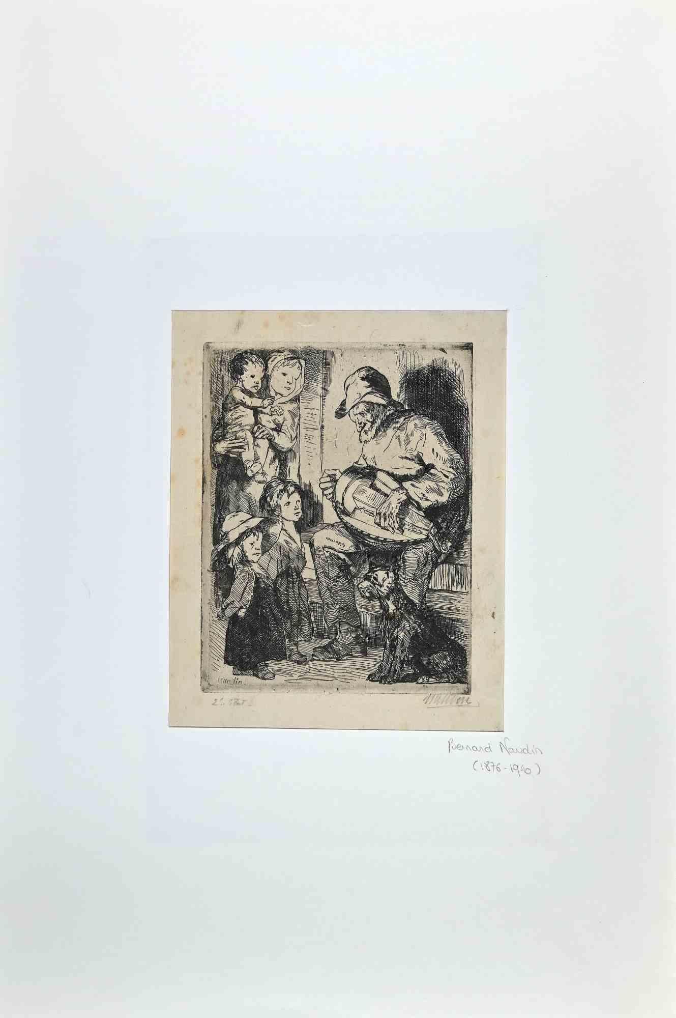 Il piccolo mendicante - Acquaforte originale di Bernard Naudin - inizio XX secolo in vendita 1