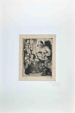 The Little Beggar - Original Etching By Bernard Naudin- Early 20th Century