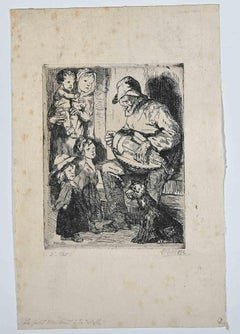 The Little Beggar - Original Etching By Bernard Naudin- Early 20th Century