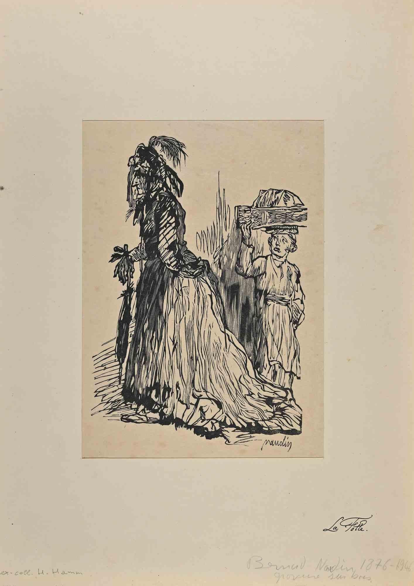 Two Figures is an Original woodcut print realized by Bernard Naudin (1876-1946).

The artwork is in good condition on a yellowed paper, included a cream colored cardboard passpartout (44x31.5 cm).

Hand-signed by the artist on the lower right