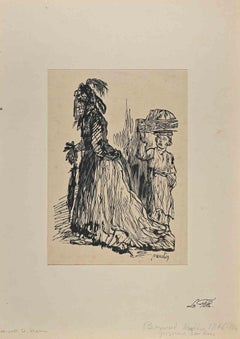 Two Figures - Woodcut Print By Bernard Naudin- Early 20th Century