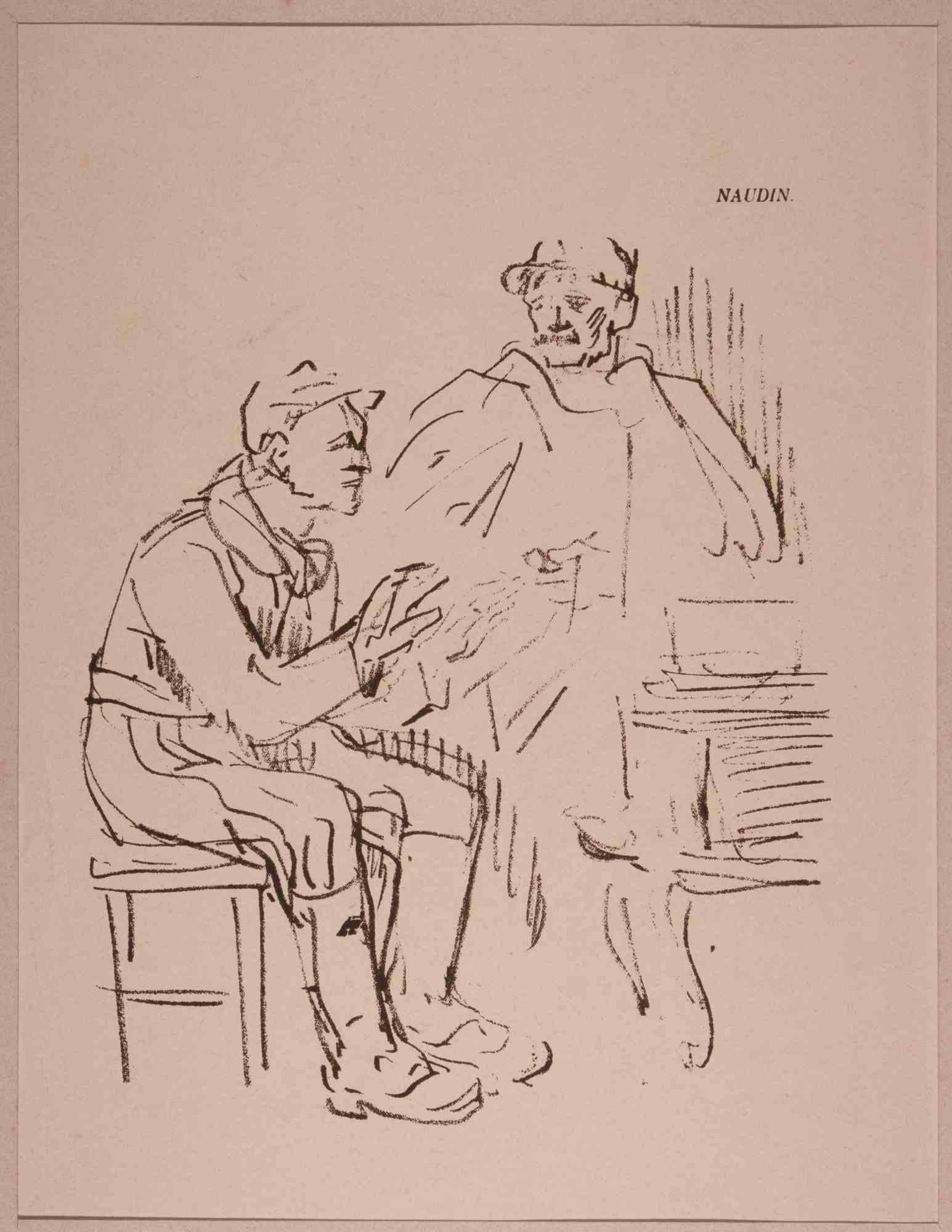 Two Friends - Lithograph by Bernard Naudin - Early 20th Century