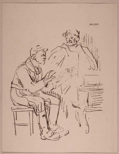 Antique Two Friends - Lithograph by Bernard Naudin - Early 20th Century