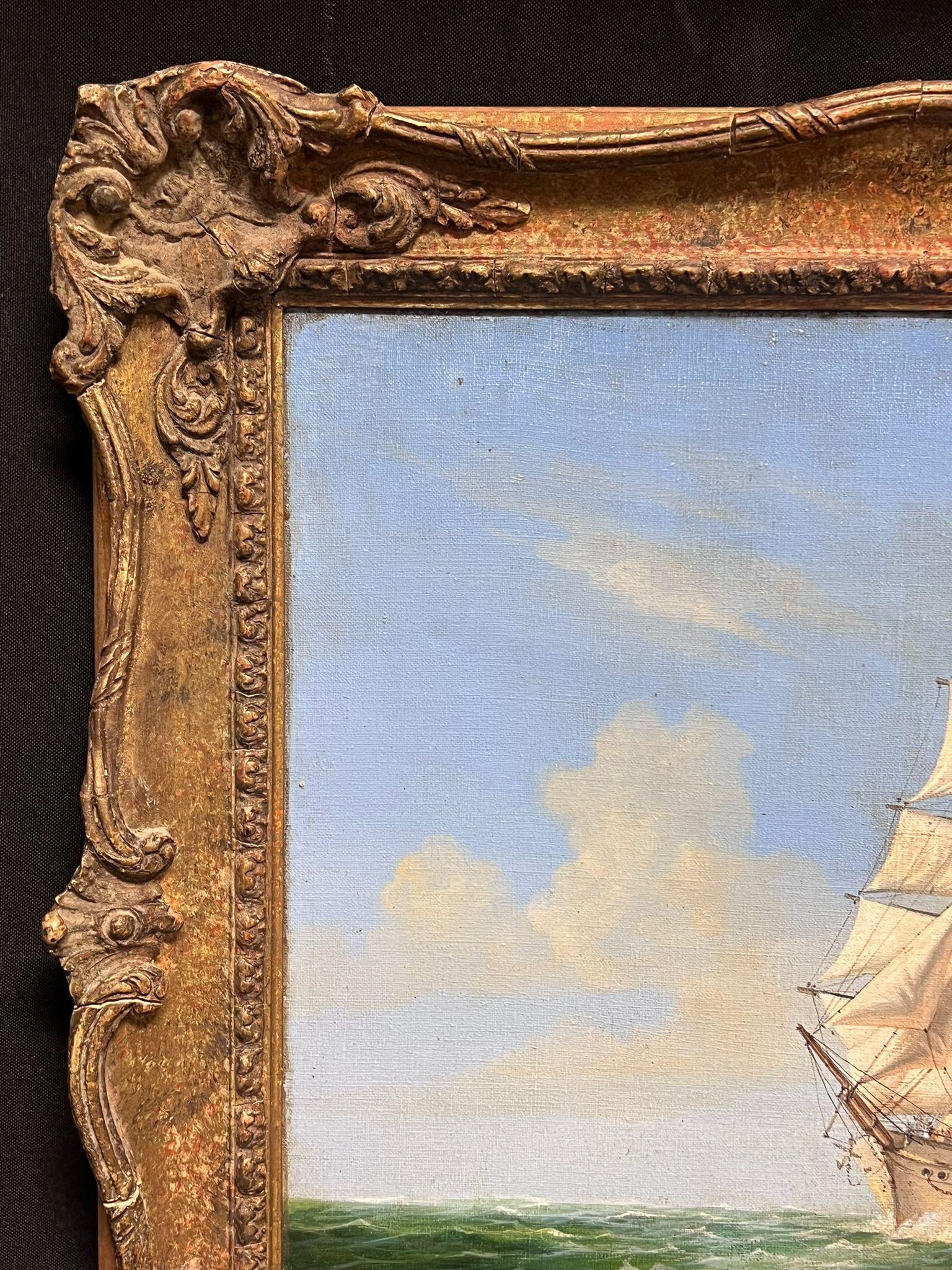 Classic Tall Sailing Ship on Turquoise Seas Signed Original British Oil Painting im Angebot 2