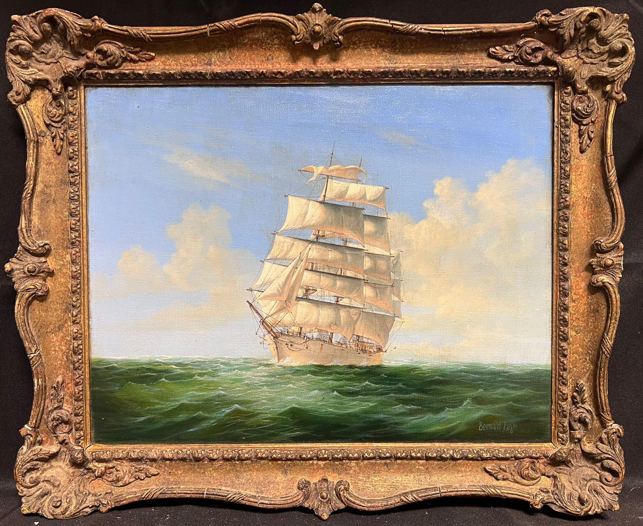 Bernard Page Landscape Painting - Classic Tall Sailing Ship on Turquoise Seas Signed Original British Oil Painting