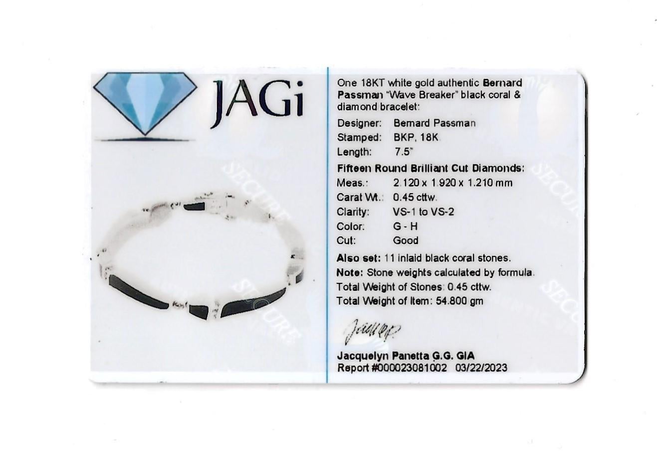 Bernard Passman Wave Breaker White Gold Bracelet with Black Coral and Diamonds For Sale 6