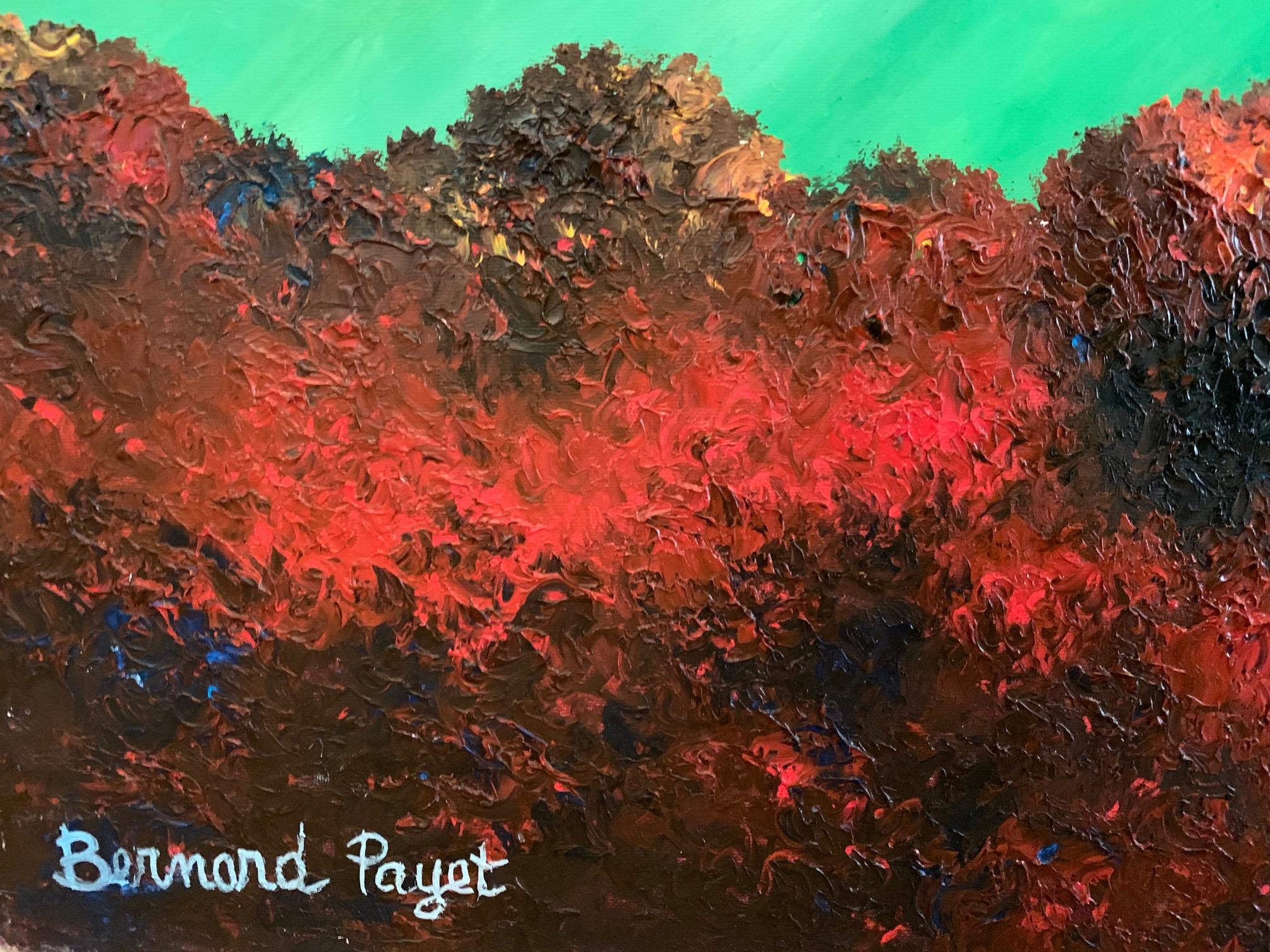 ‘Rhapsody In Red Yellow And Green’ Landscape Oil On Canvas By Payet - Painting by Bernard Payet