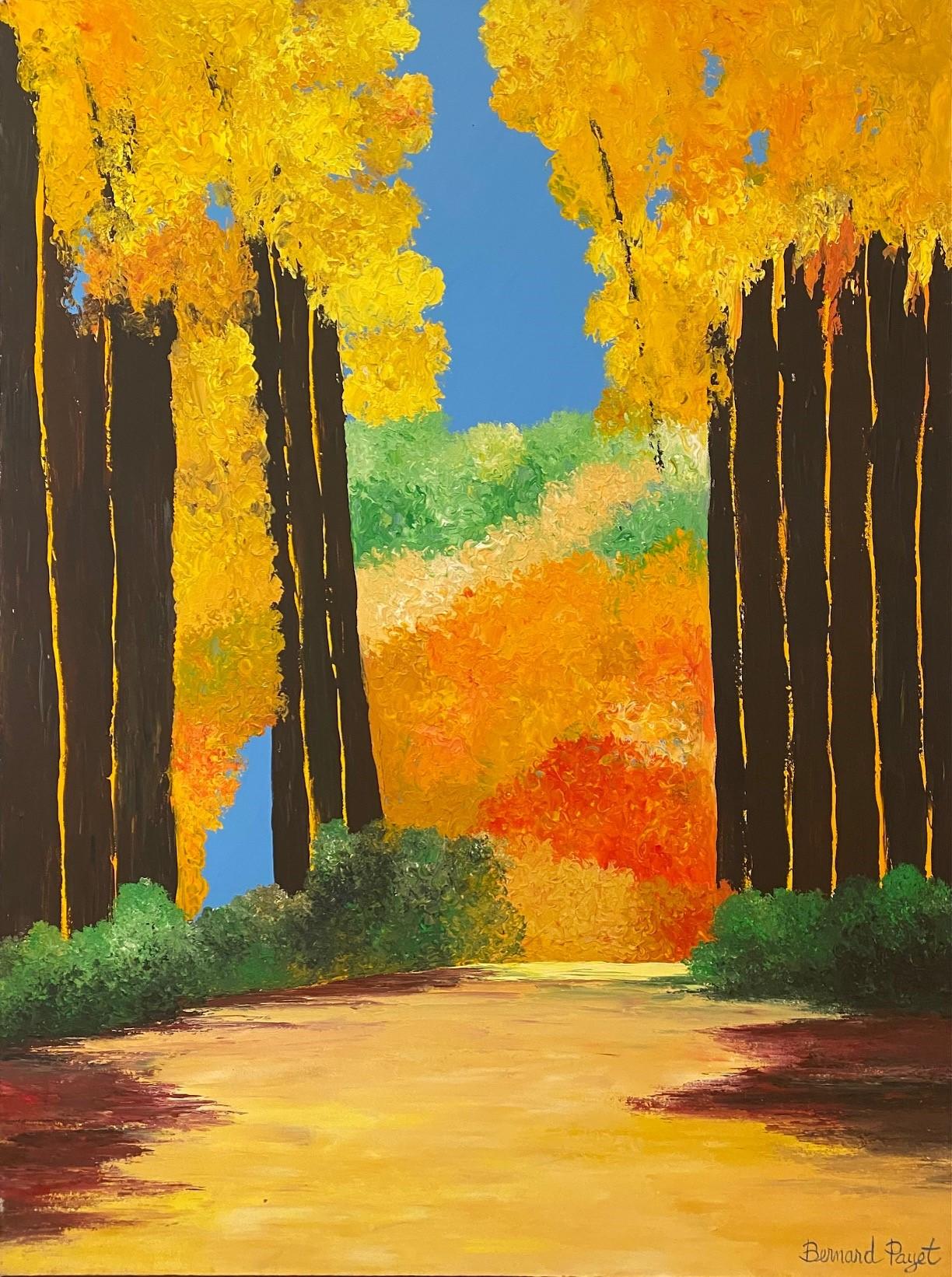 Bernard Payet Landscape Painting - 'The Trees In The Fall' Colorful Landscape Oil Painting by Payet