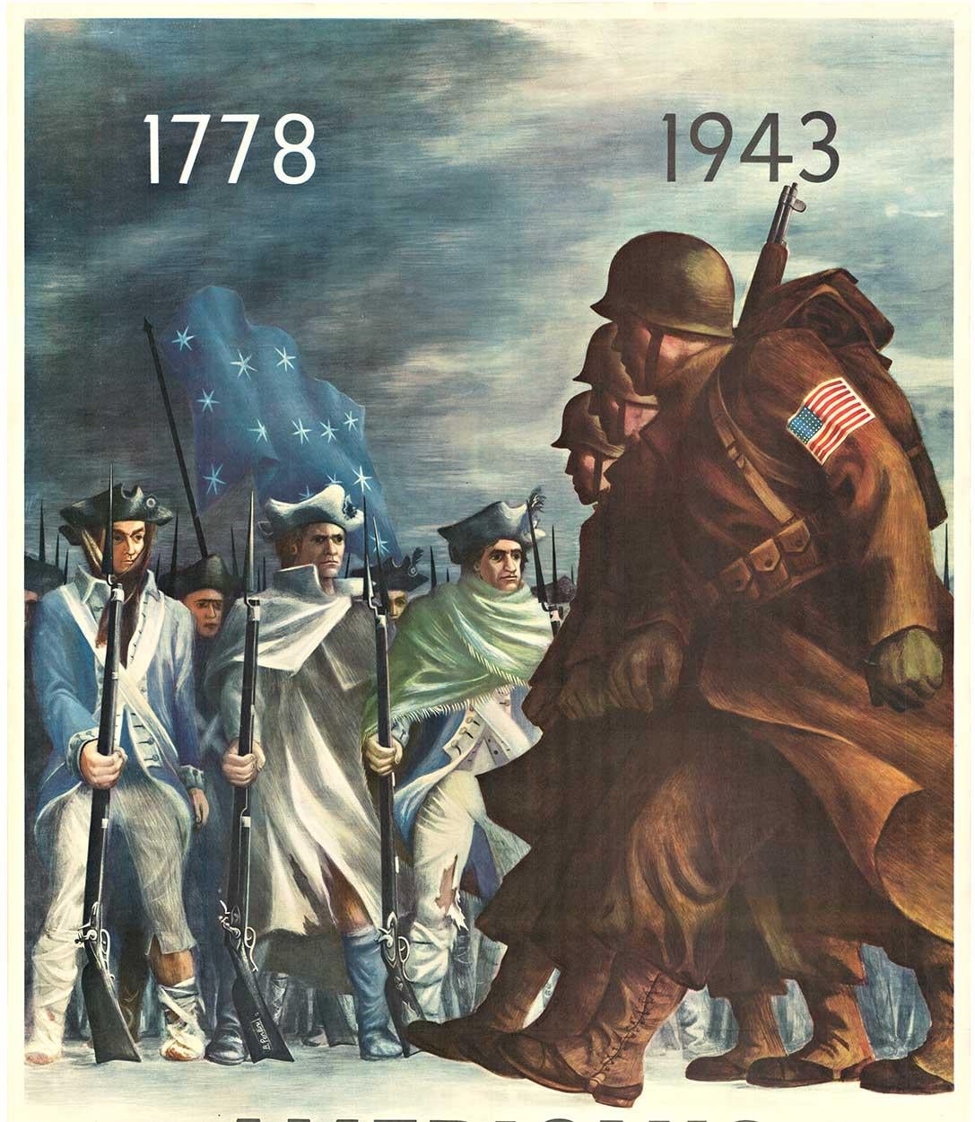 Original Amerikaner werden immer für die Freiheit kämpfen Jahrgang WWII (1943) Poster – Print von Bernard Perlin