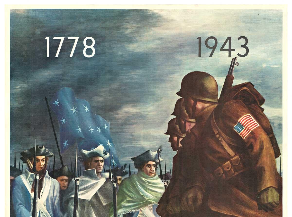 Original Amerikaner werden immer für die Freiheit kämpfen Jahrgang WWII (1943) Poster (Grau), Figurative Print, von Bernard Perlin