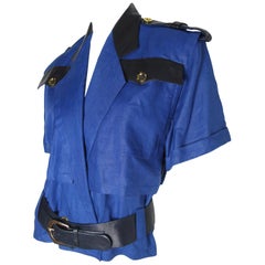 Vintage Bernard Perris Linen and Leather Police Top 