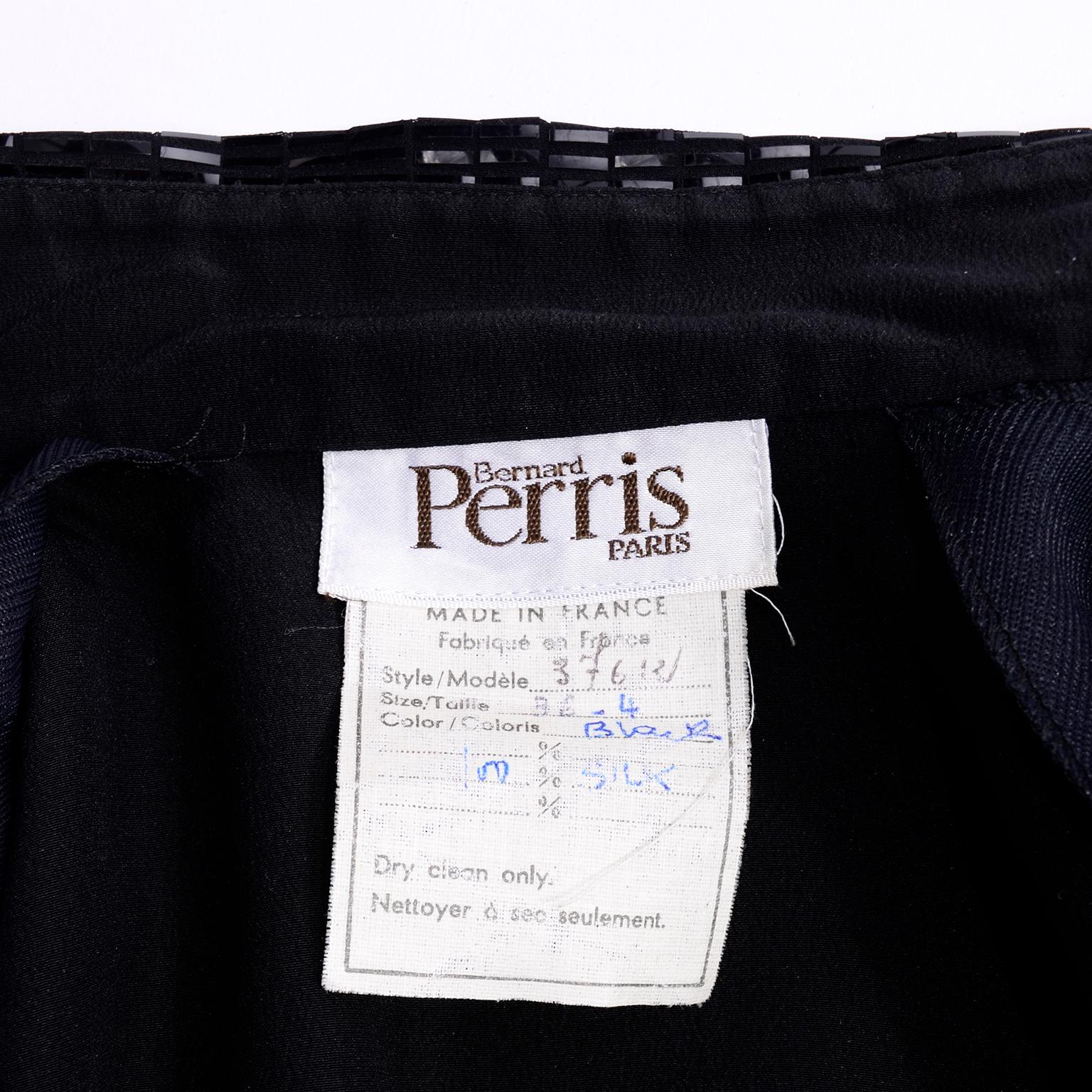 Bernard Perris Paris Black Silk Blouse With Beaded Embellished Faux Dickie 3
