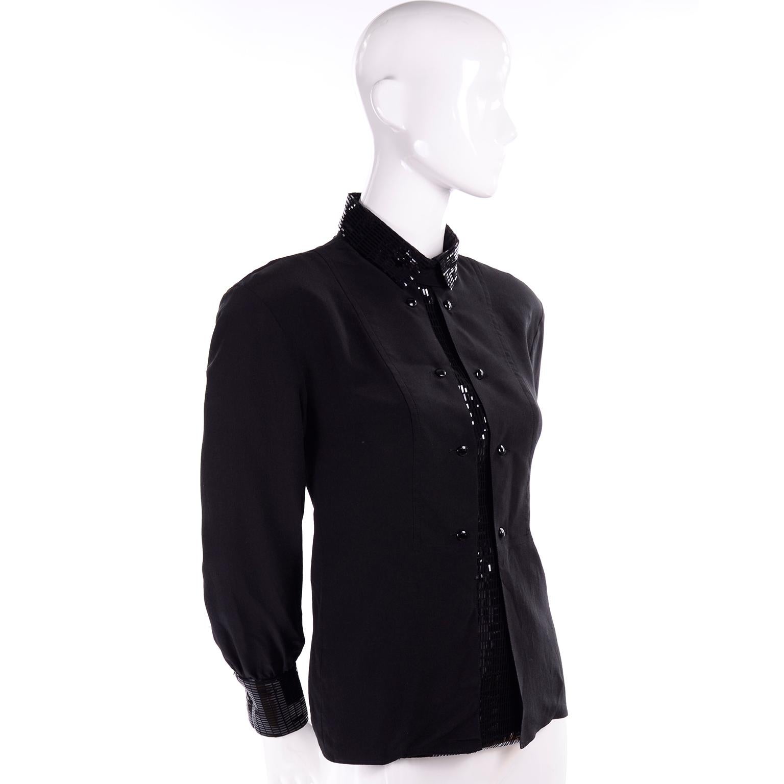 high collar black blouse