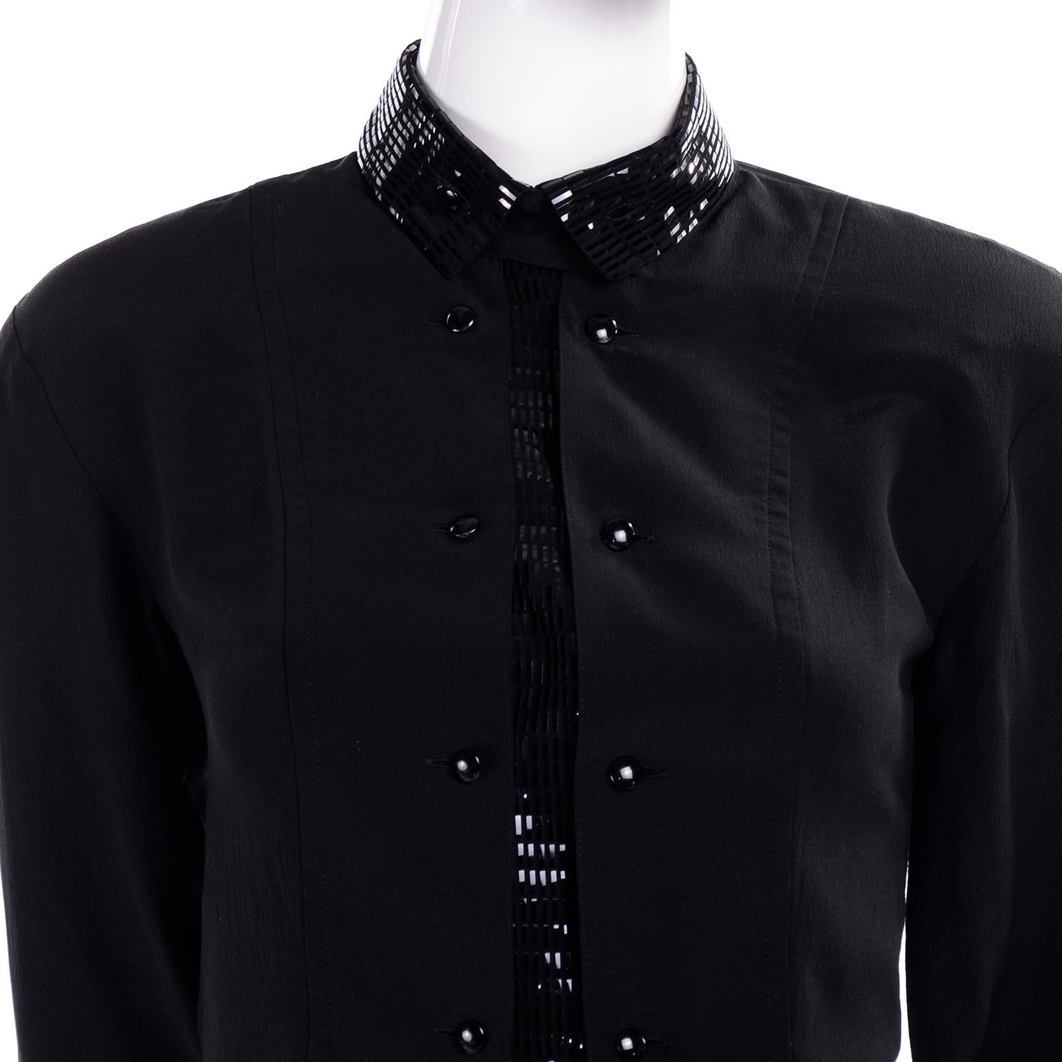 Women's Bernard Perris Paris Black Silk Blouse With Beaded Embellished Faux Dickie For Sale