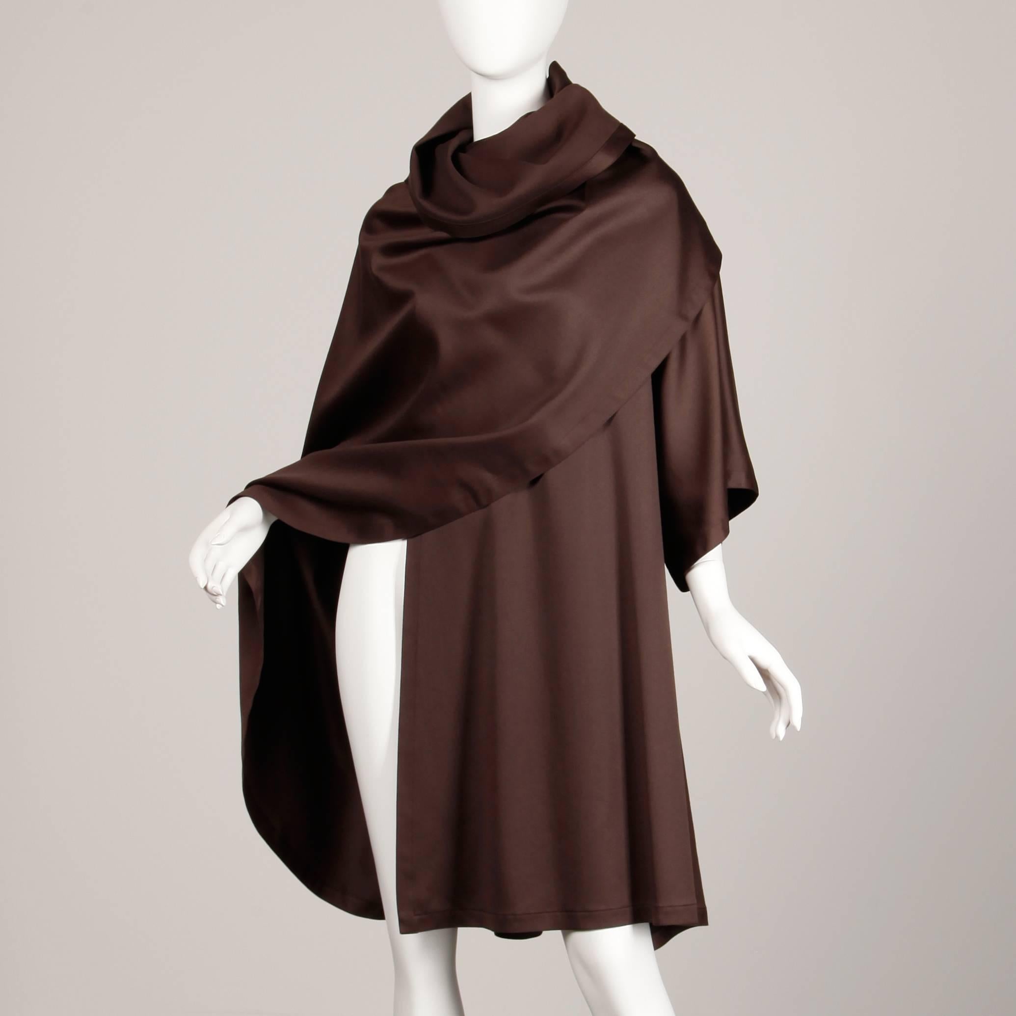 Bernard Perris Vintage Brown Wool / Silk Avant Garde Cape Coat, 1980s  In Excellent Condition For Sale In Sparks, NV