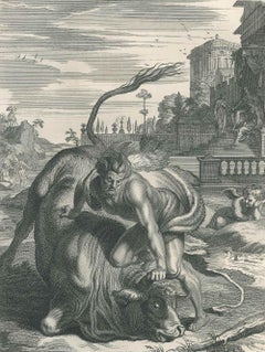 Hercule et le Taureau, from "Le Temple des Muses" by B. Picart