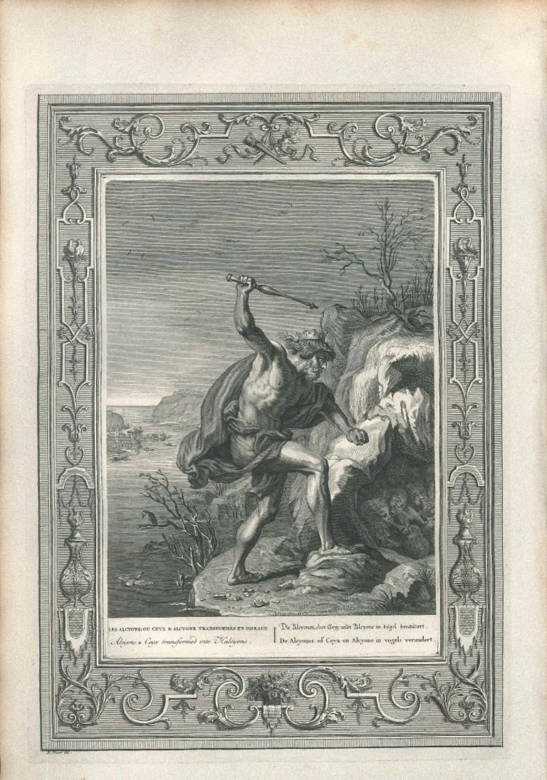 Black and white etching on wire rod paper, representing the Greek myth of Alcyone.

Wonderful plate with very fresh impression and a beautiful use of chiaroscuro, from the volume “Le Temple des Muses”, published in Amsterdam in 1742 by Zacharias