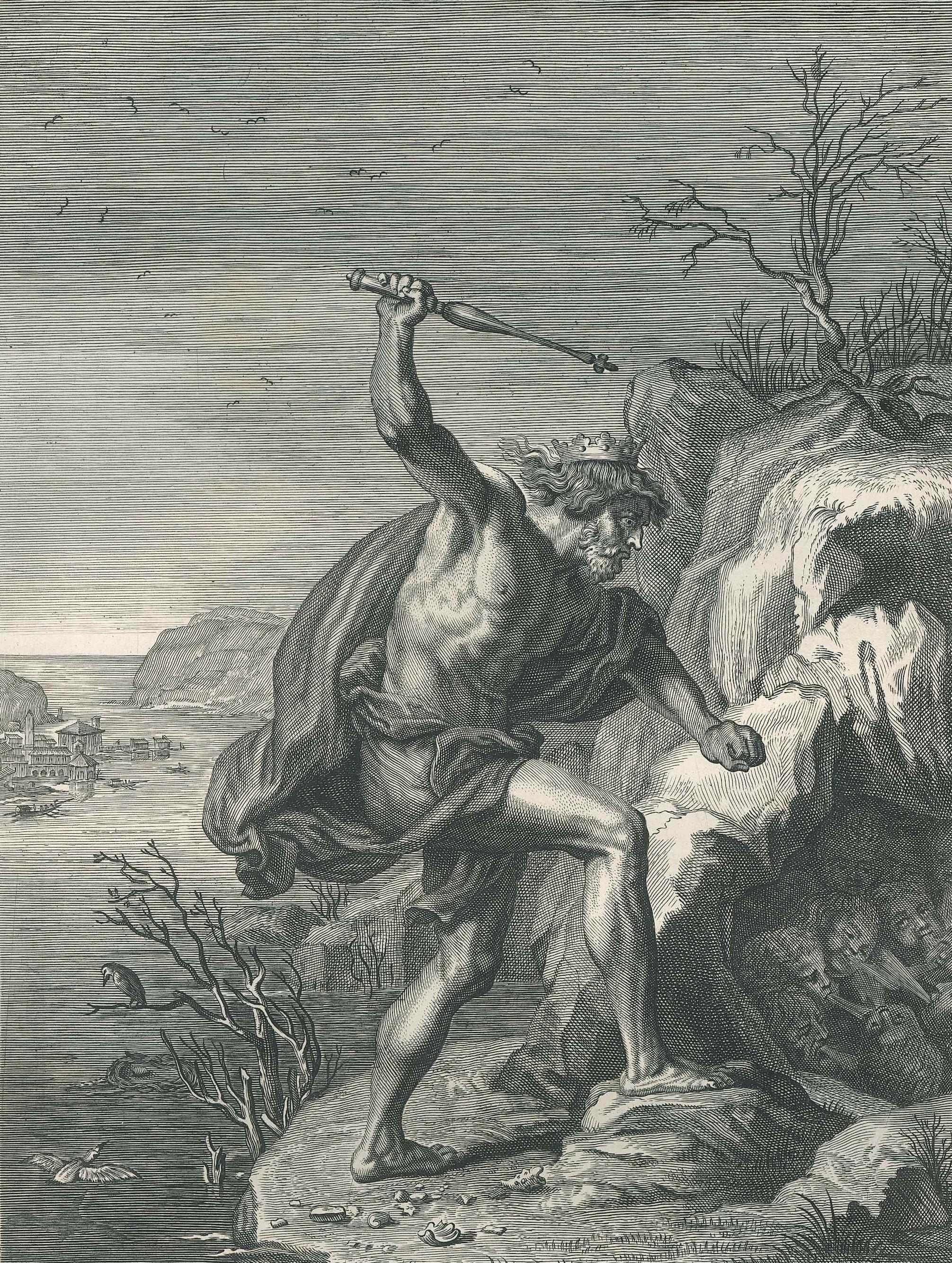 Aguafuerte en blanco y negro sobre papel de alambrón, que representa el mito griego de Alción.

Maravillosa lámina con una impresión muy fresca y un bello uso del claroscuro, procedente del volumen "Le Temple des Muses", publicado en Amsterdam en