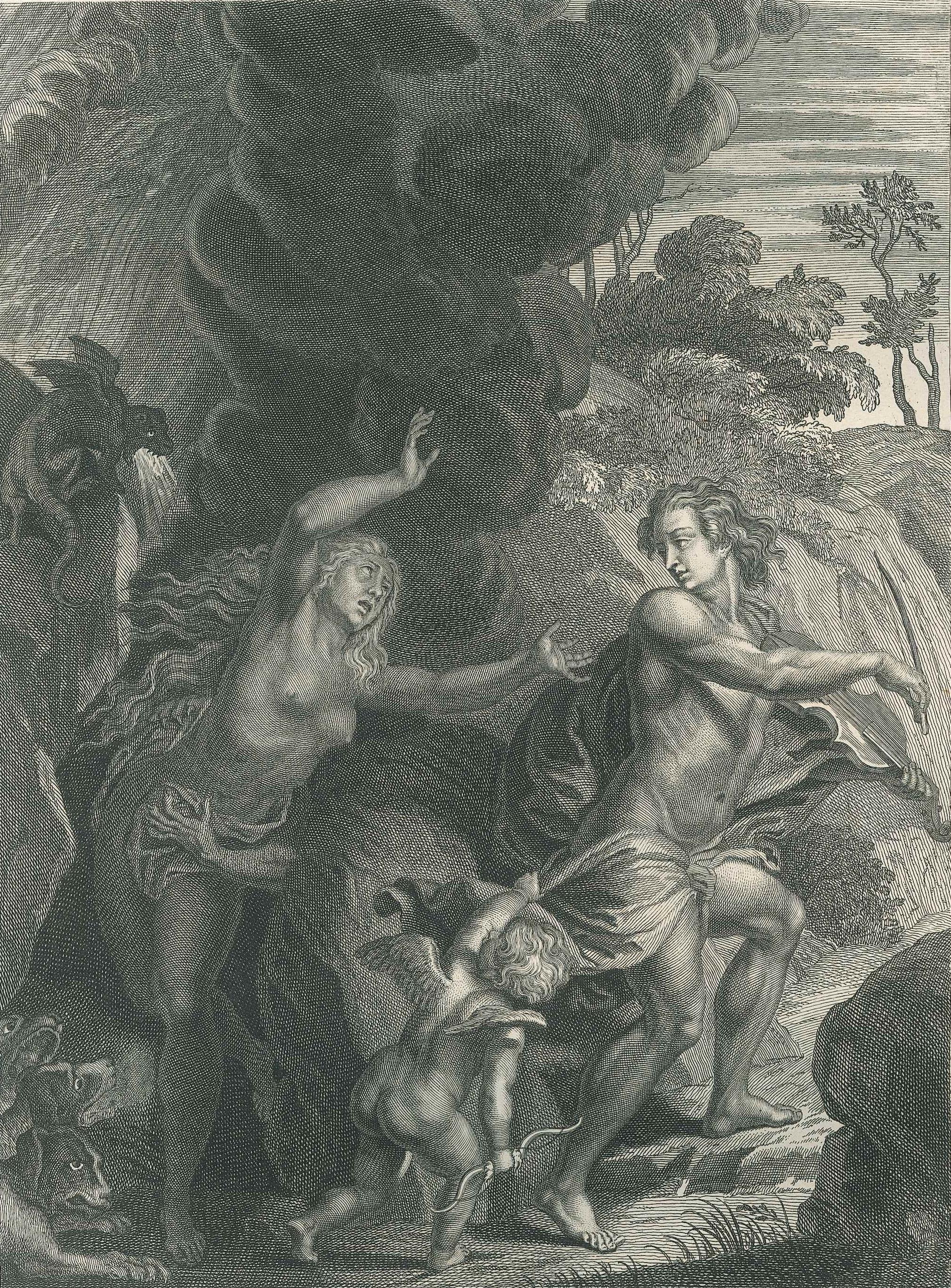 Bernard Picart Figurative Print - Orphée et Eurydice - Etching by B. Picart - 1742