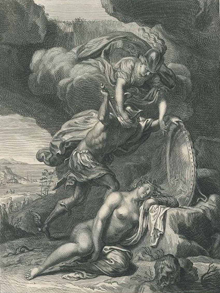 Bernard Picart Figurative Print - Persée coupe la Téte à Meduse - Etching by by B. Picart - 1742