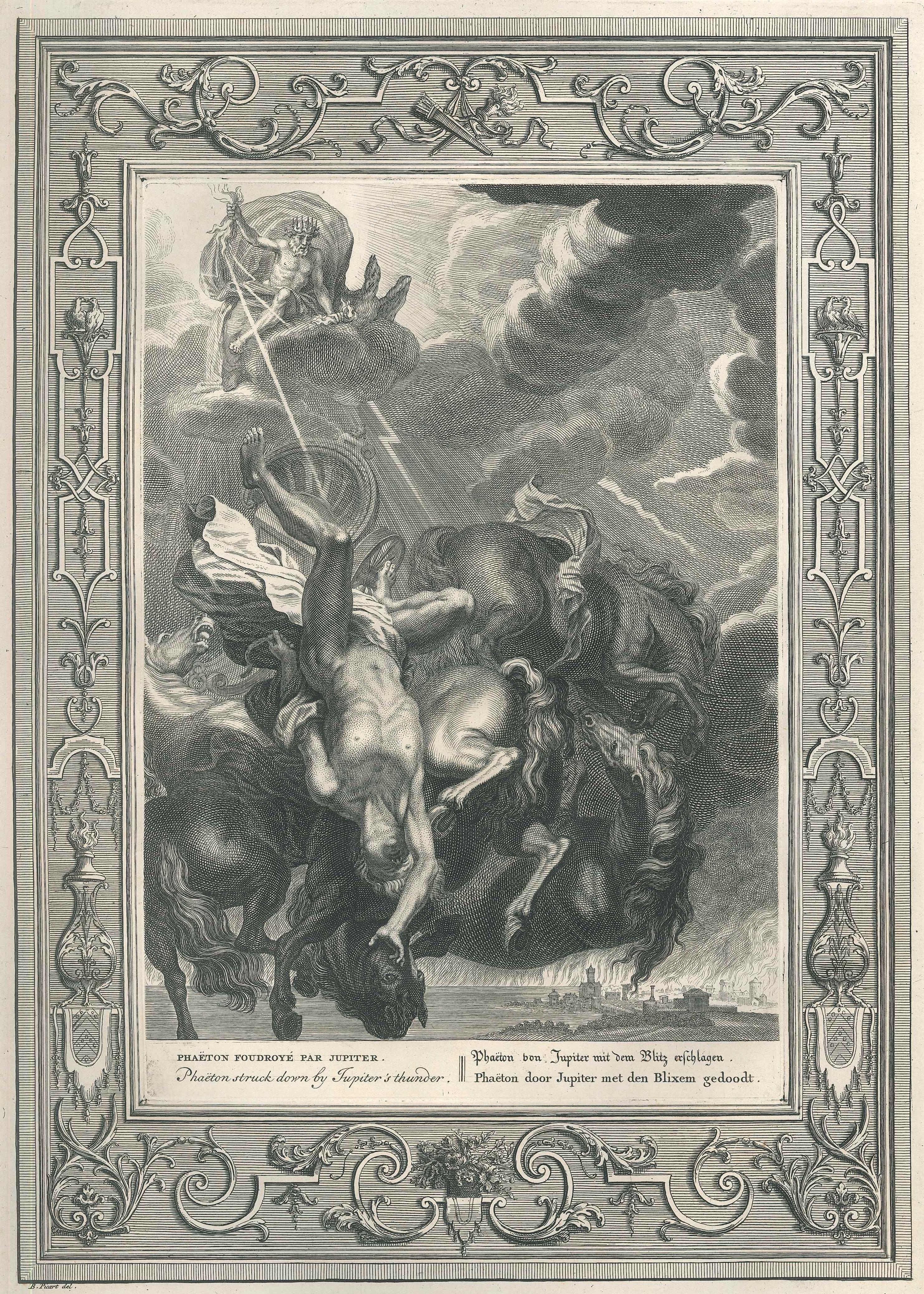 Phaeton Foudroyé par Jupiter - Etching by B. Picart - 1742 - Print by Bernard Picart