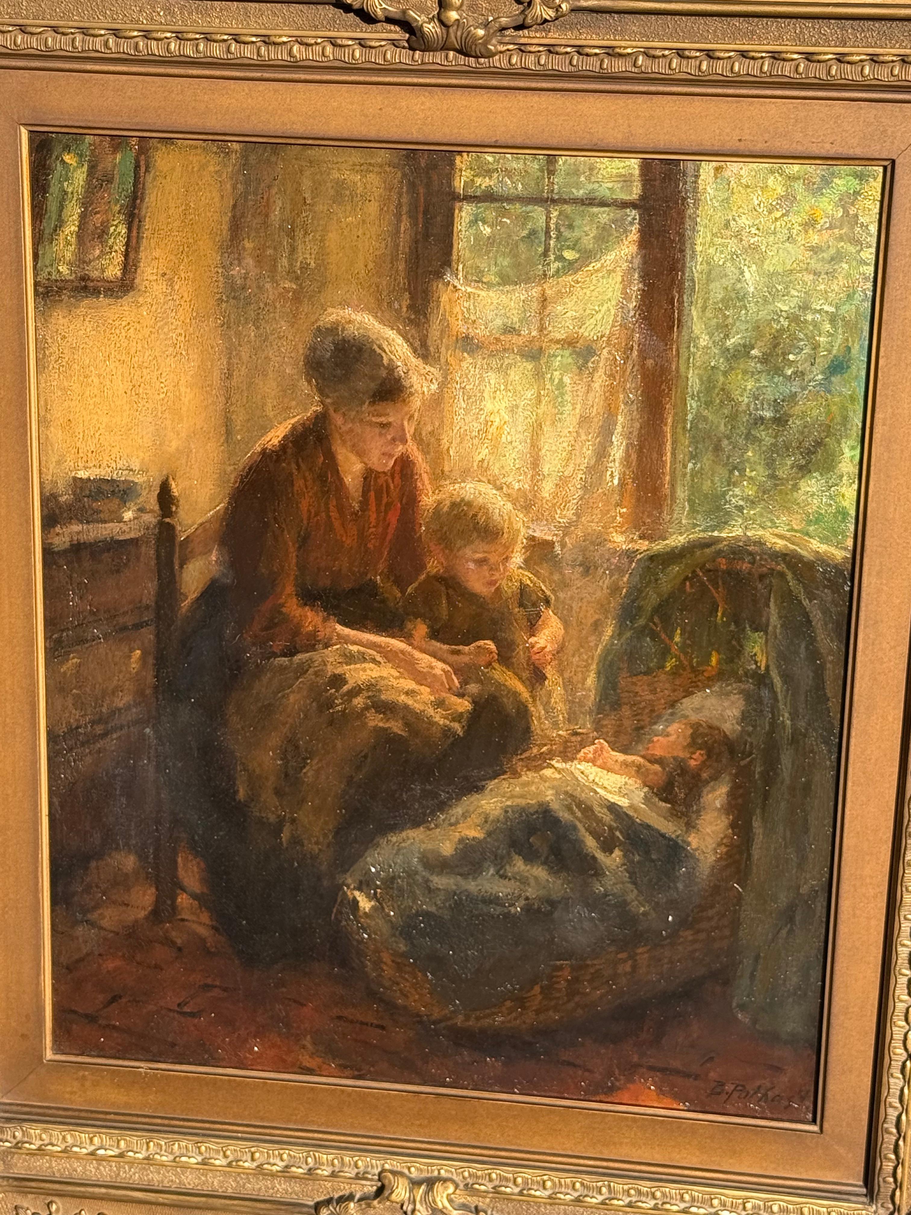 Eine Mutter und ihre Kinder in der Küche (Braun), Interior Painting, von Bernard Pothast