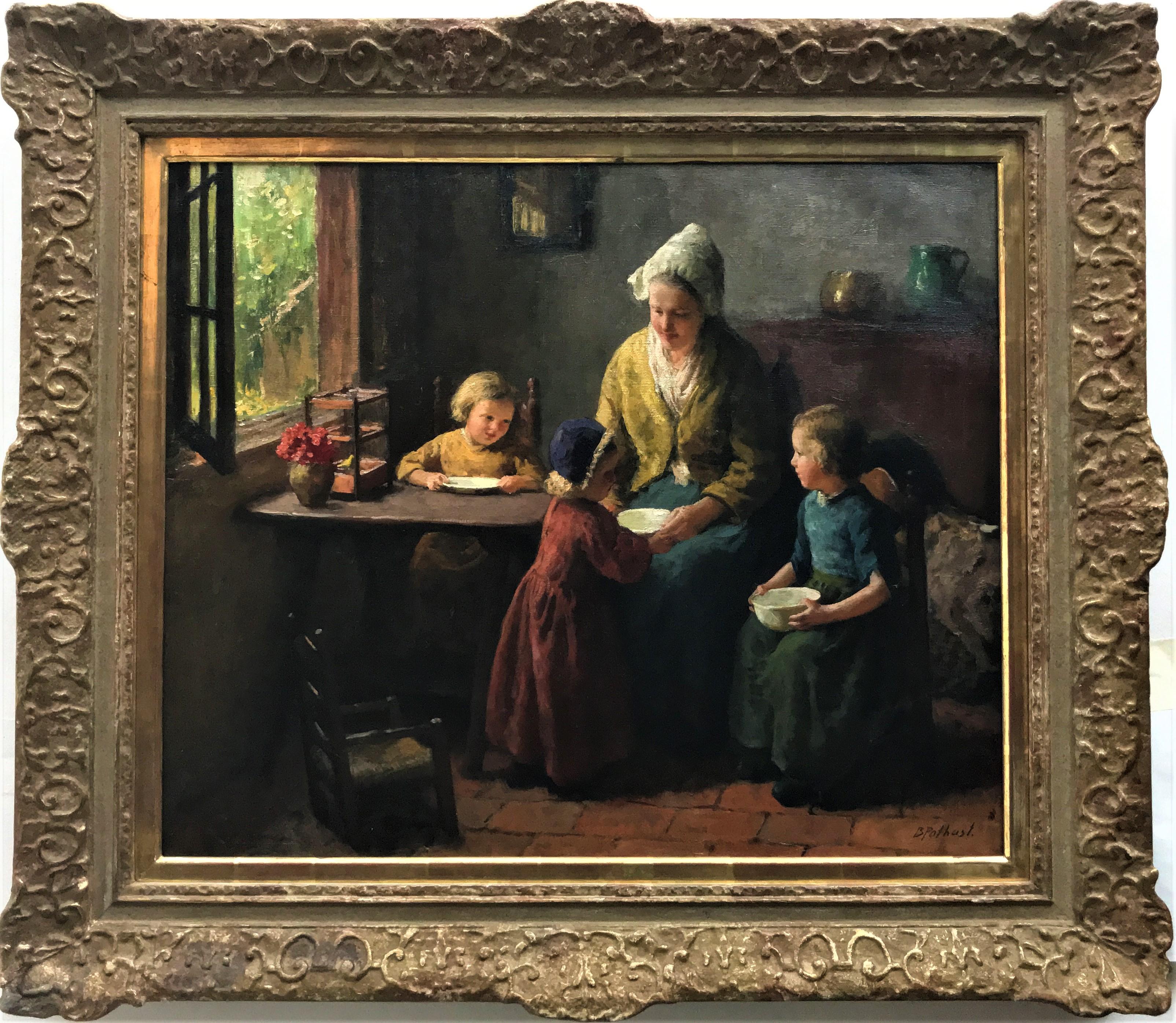 « Mère et enfants, scène de famille familiale d'intérieur néerlandaise, huile sur toile, vers 1930 - Painting de Bernard Pothast