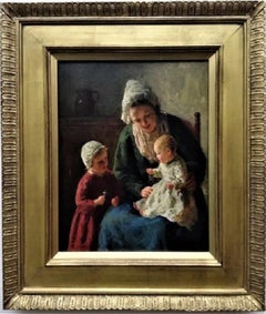 „Mutter und Töchter“, niederländische Interieurszene, romantischer Stil, Öl auf Leinwand