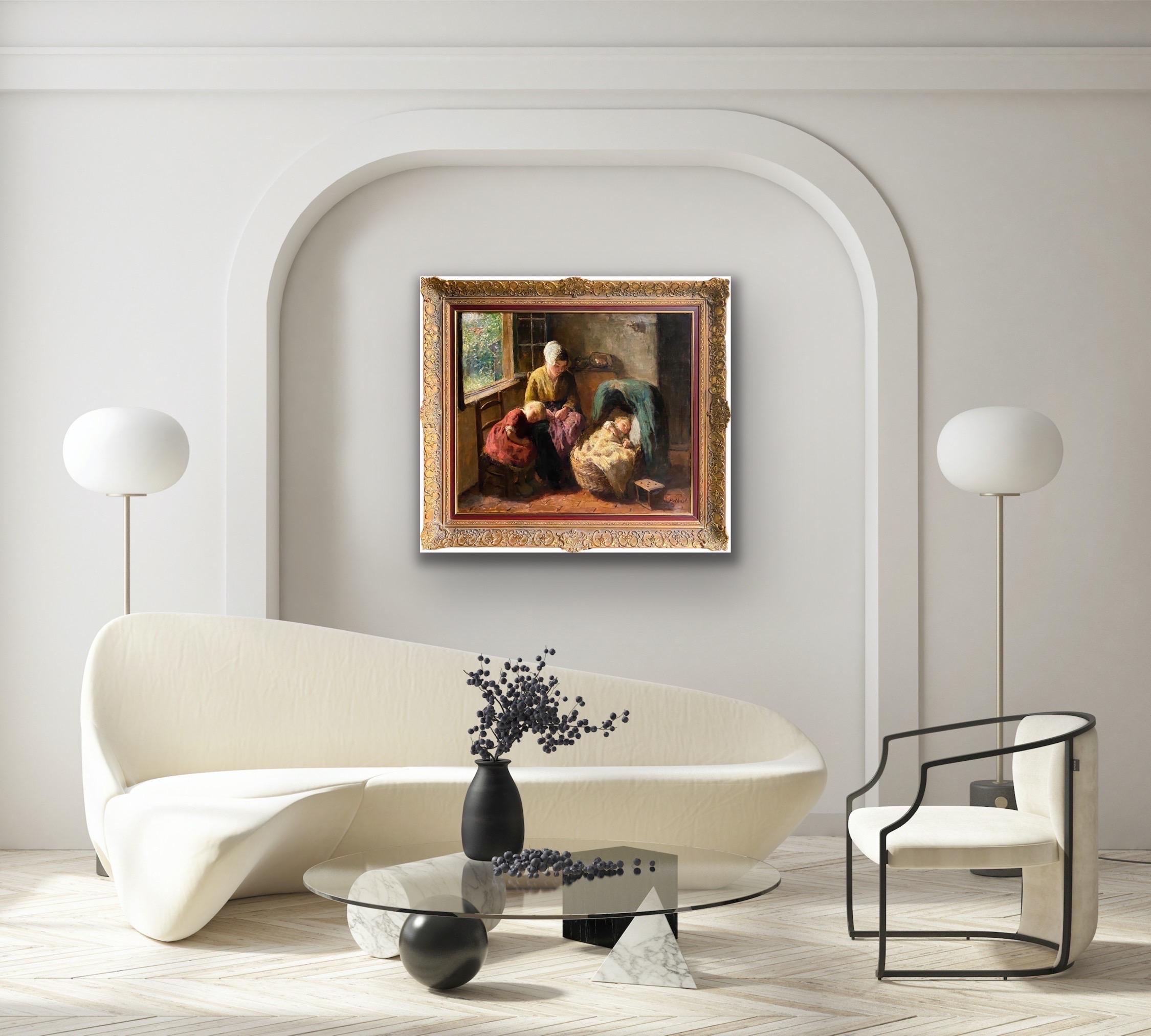 Romantic Dutch painting - A mother's happiness - family Children Genre  1