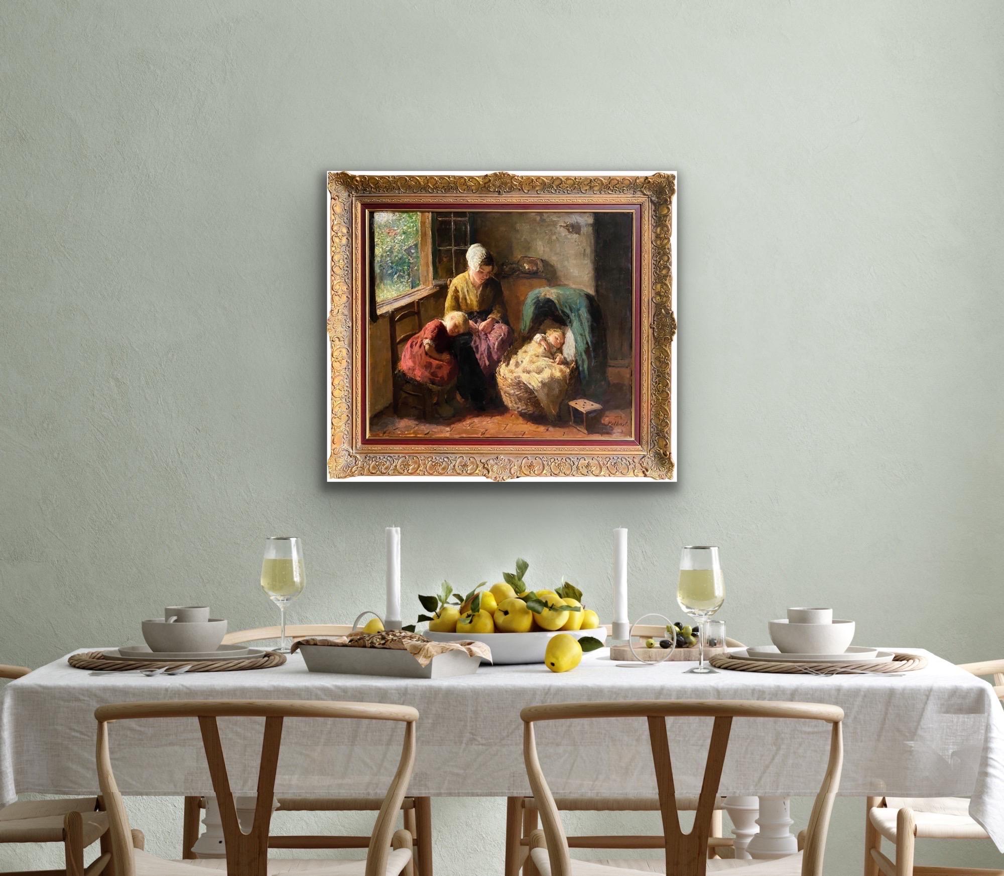 Romantic Dutch painting - A mother's happiness - family Children Genre  2