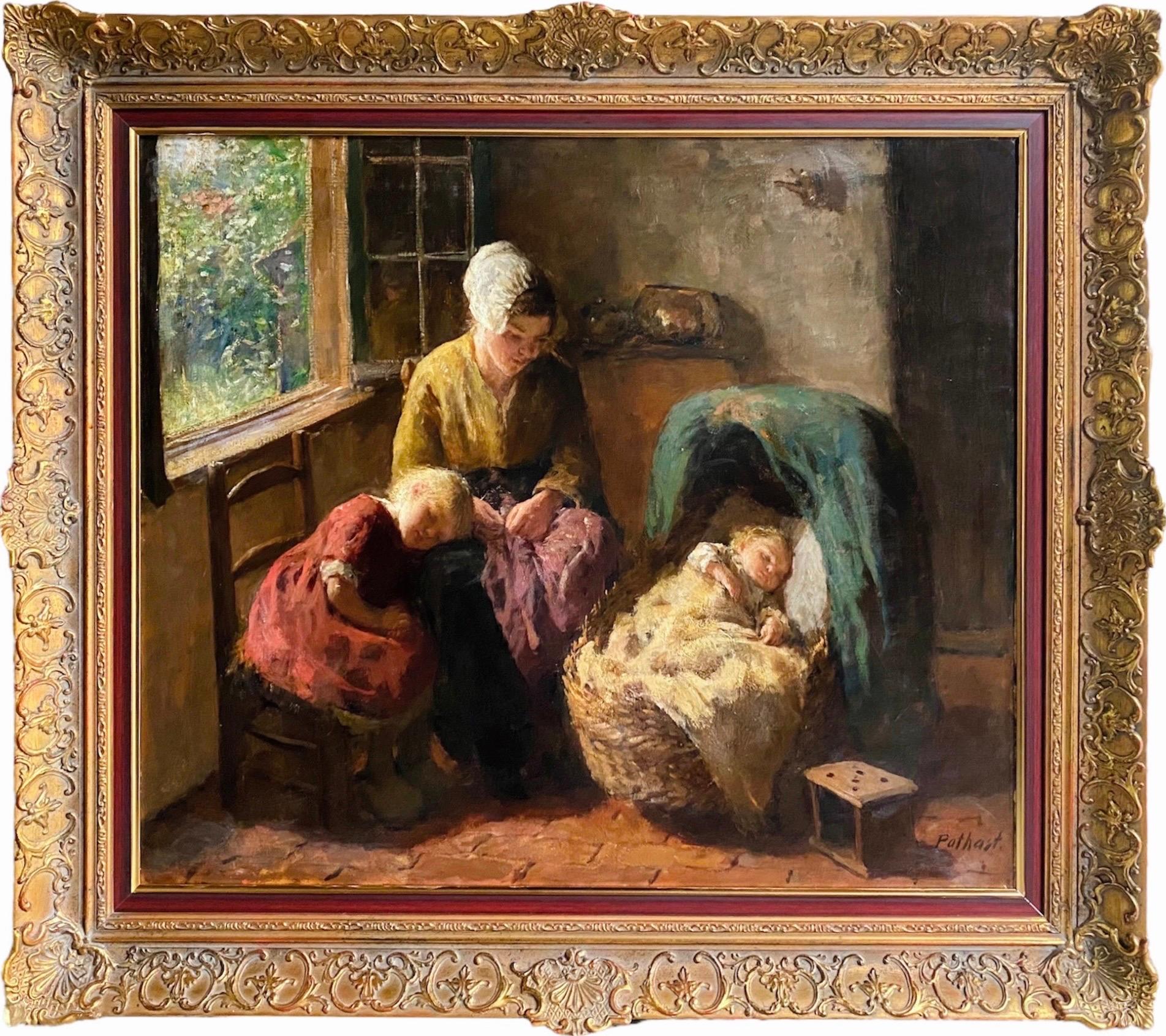 Bernard Pothast Figurative Painting - Romantic Dutch painting - A mother's happiness - family Children Genre 