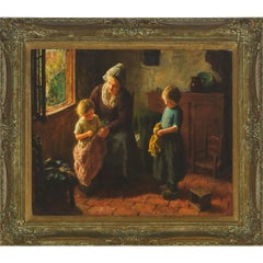 The New Dress Oil Painting, Framed, 20th Century, 20x24 Inches