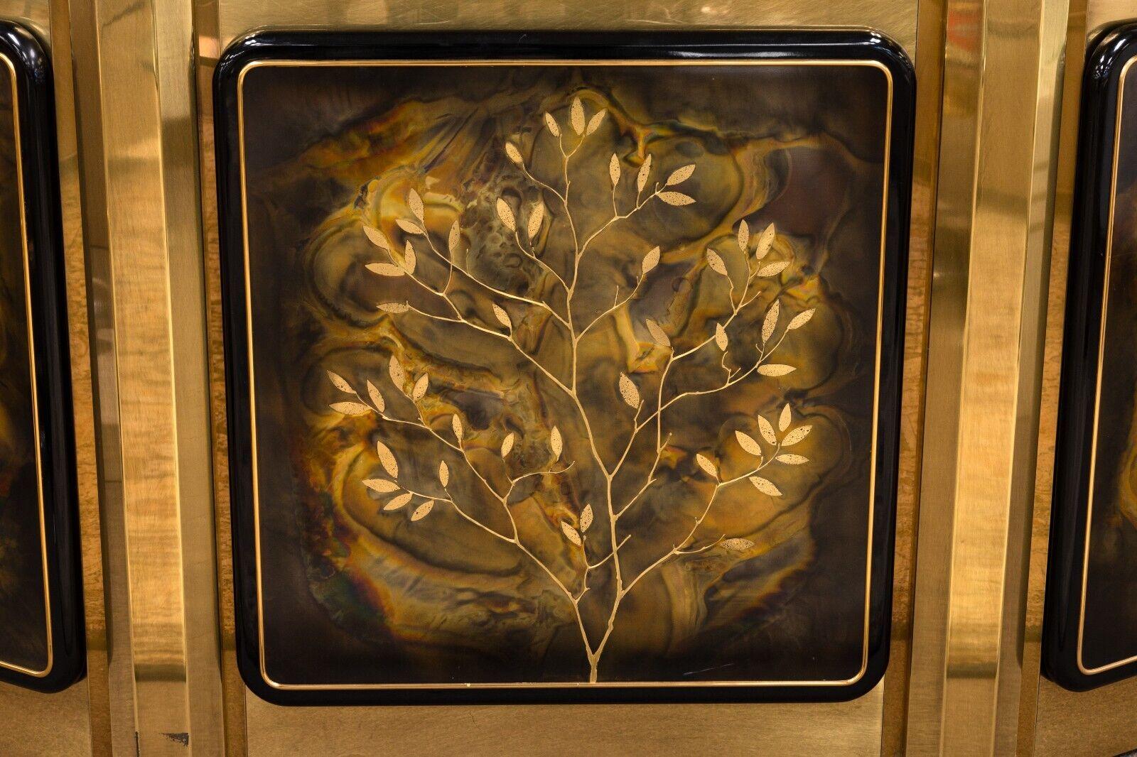 Bernard Rhone Acid Etched Tree of Life Brass Credenza for Mastercraft In Good Condition For Sale In Keego Harbor, MI