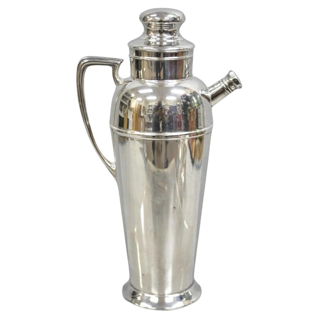 Bernard Rices Sons Art Deco Silver Plated Martini Cocktail Shaker "S" Monogram For Sale