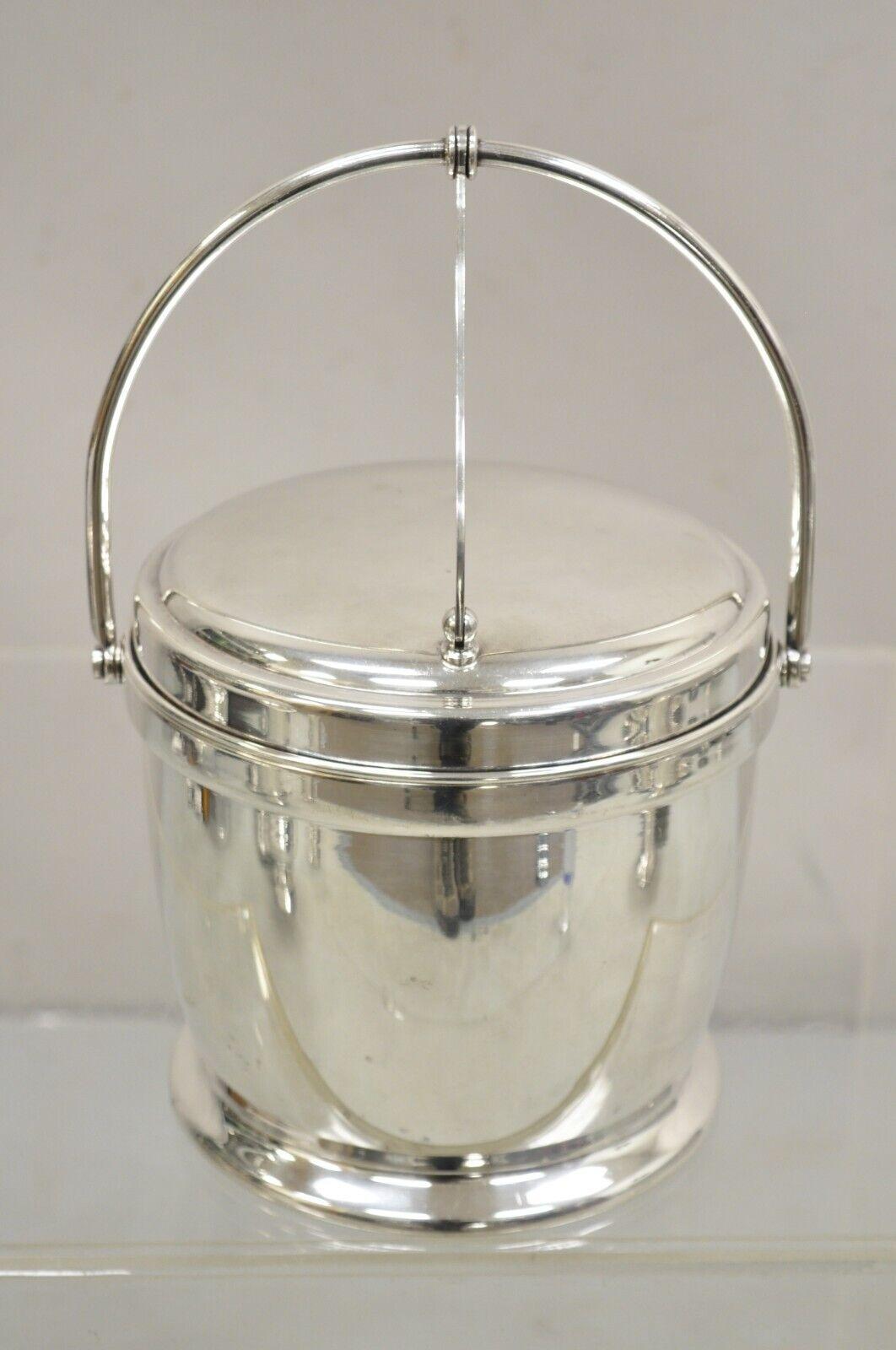 Bernard Rices Sons, Inc. Silver Plated Art Deco Reticulating Hinge Ice Bucket. Item features Reticulating hinge lid, original stamp, very nice vintage item, clean modernist lines, great style and form. Circa Mid 20th Century. Measurements: 11