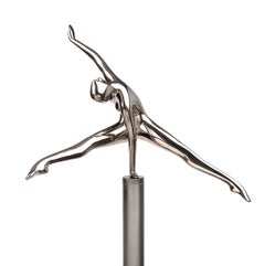 Bernard Rives  Gym Balance Argent. EQUILIBRE sculpture originale en résine