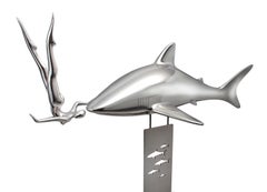 Bernard Rives Shark Silver SOS original Aluminiun fiberglass sculpture