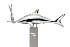 Bernard Rives Shark  Silver  SOS  original Aluminiun fiberglass sculpture