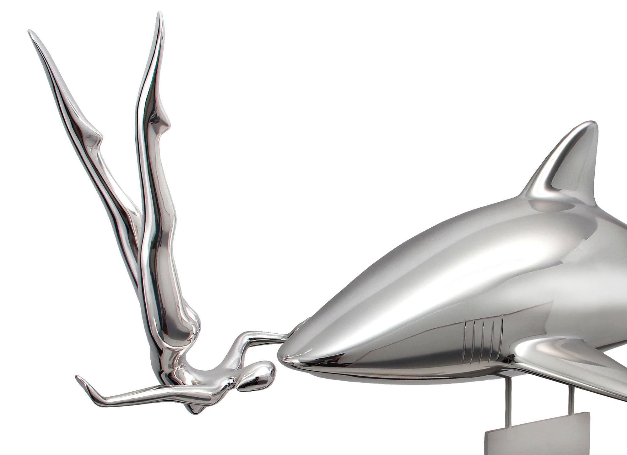 Bernard Rives  Shark  Silver  SOS  original Aluminiun fiberglass sculpture For Sale 2