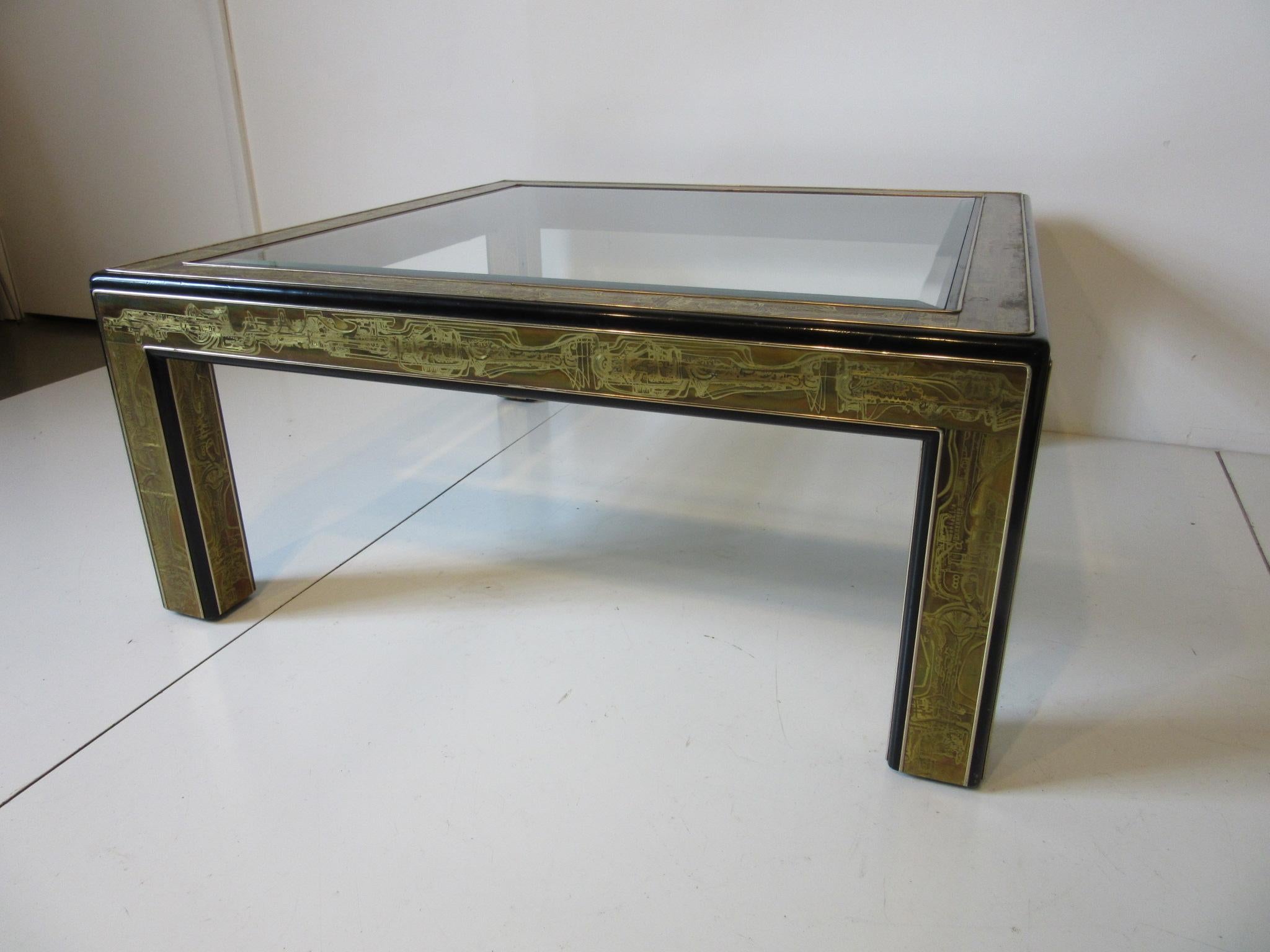 Wood Bernard Rohne Etched Coffee Table by Mastercraft