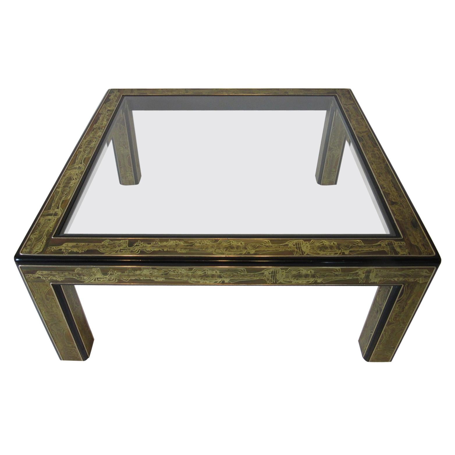 Bernard Rohne Etched Coffee Table by Mastercraft