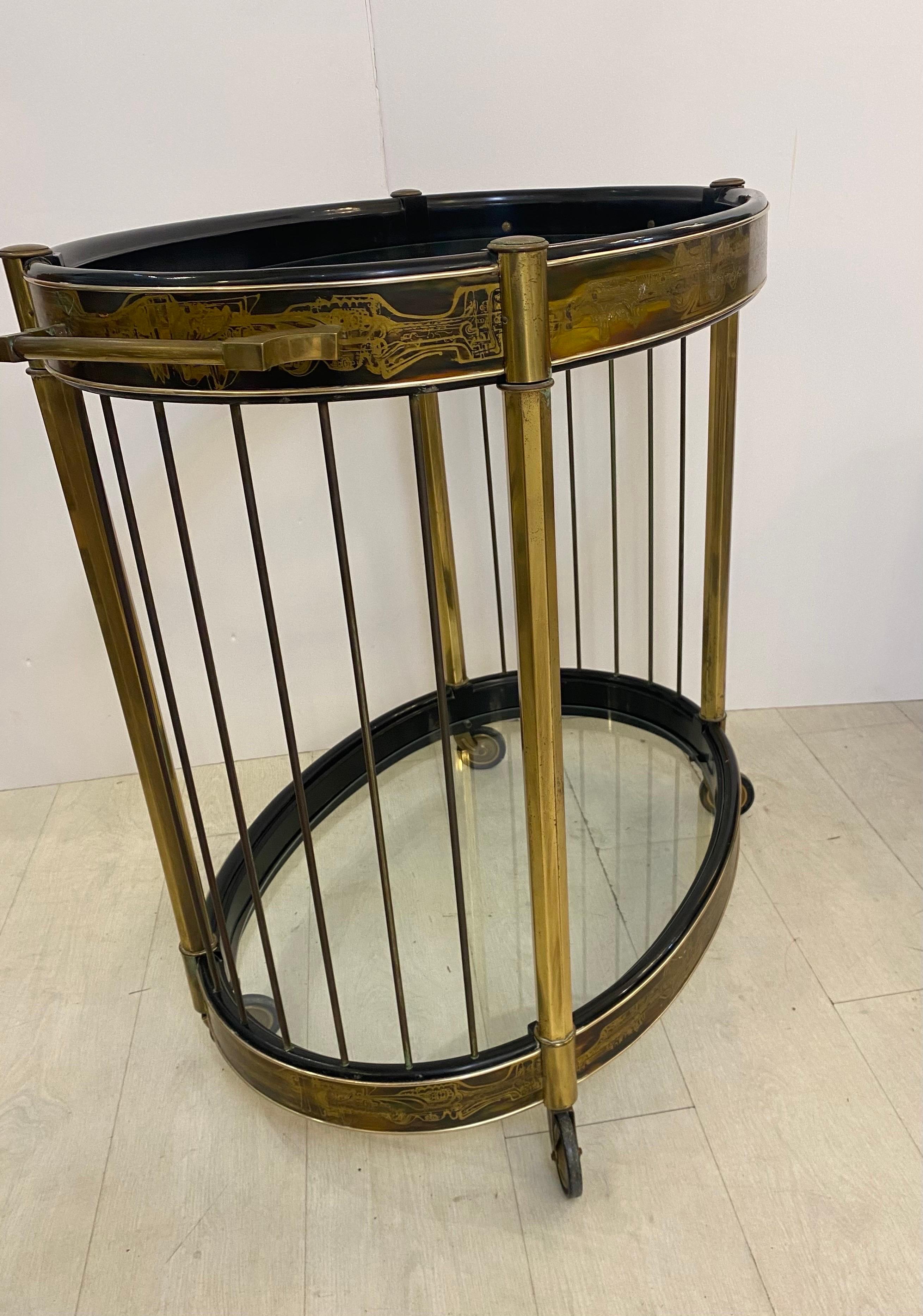 Brass Bernard Rohne for Mastercraft Acid etched bar cart