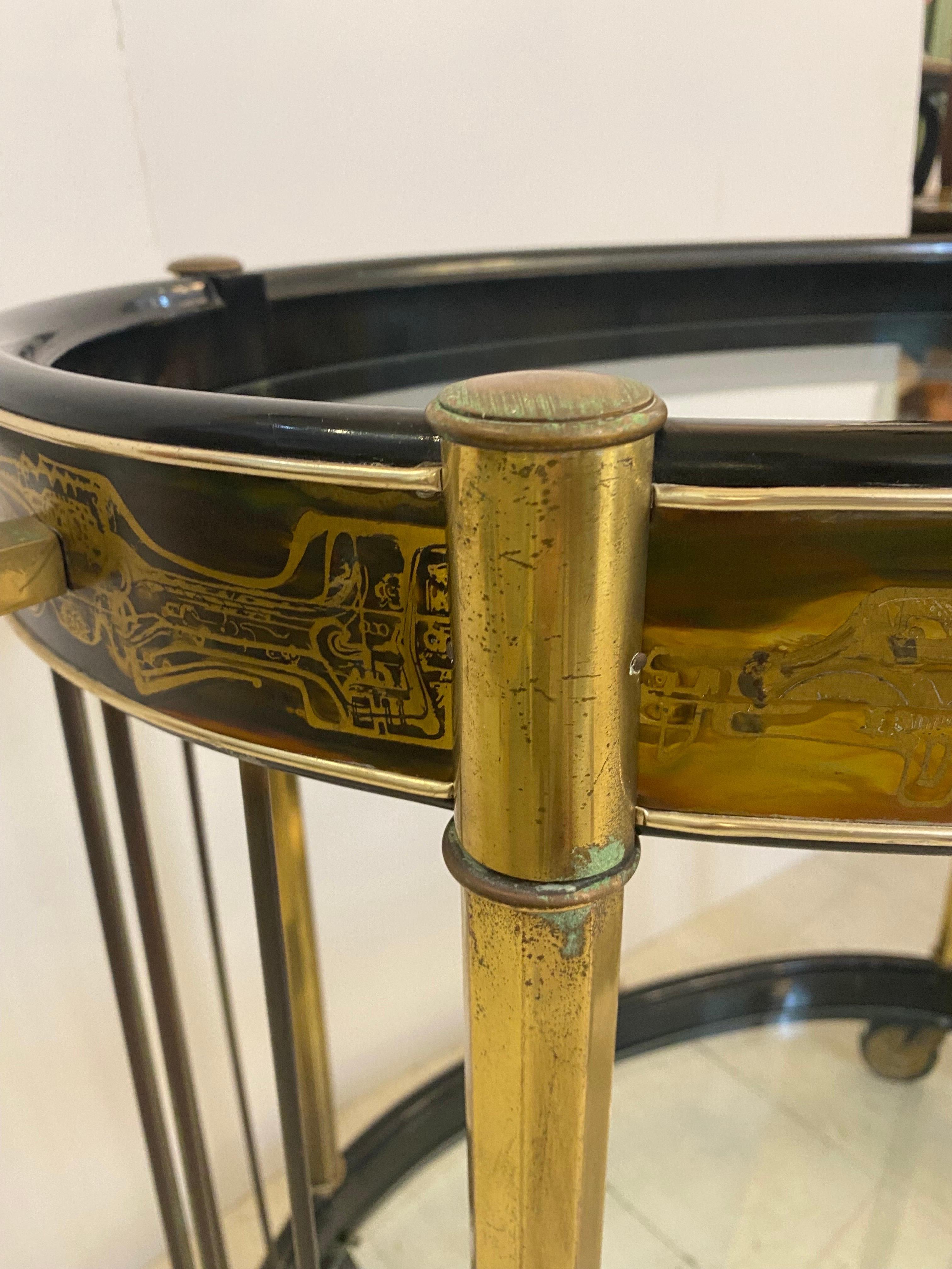 Bernard Rohne for Mastercraft Acid etched bar cart 3